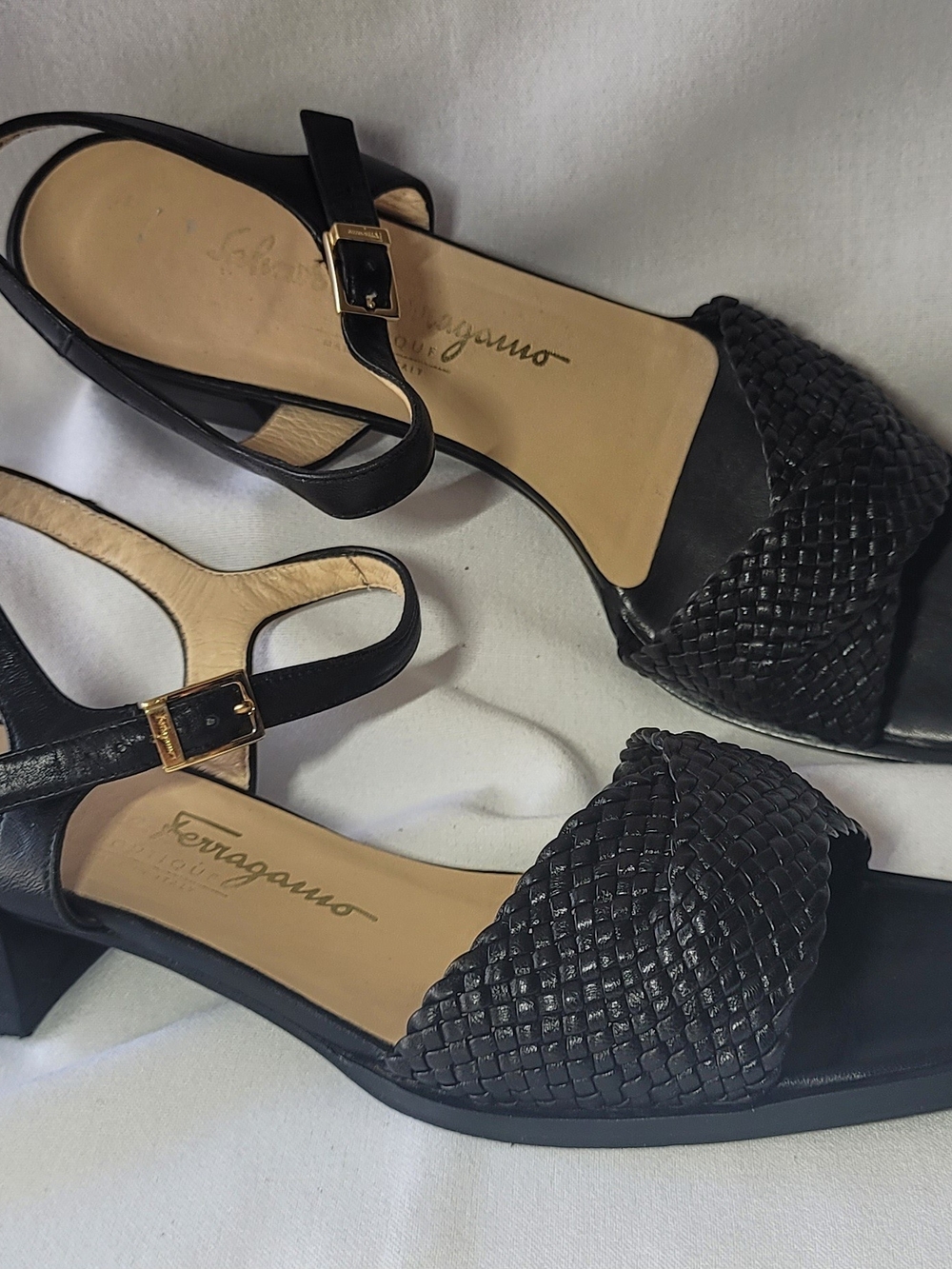 Salvatore Ferragamo Black Woven Leather Slingback Sandals Size 36 E